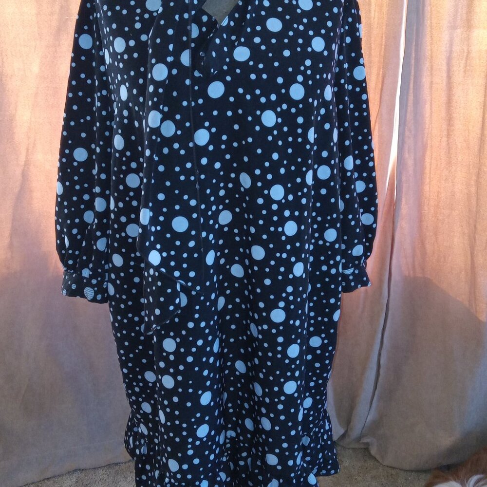 Who What Wear Black & Light Blue 3/4 Sleeves Polka Dot‎ Dress NWT XL - Picture 2 of 4